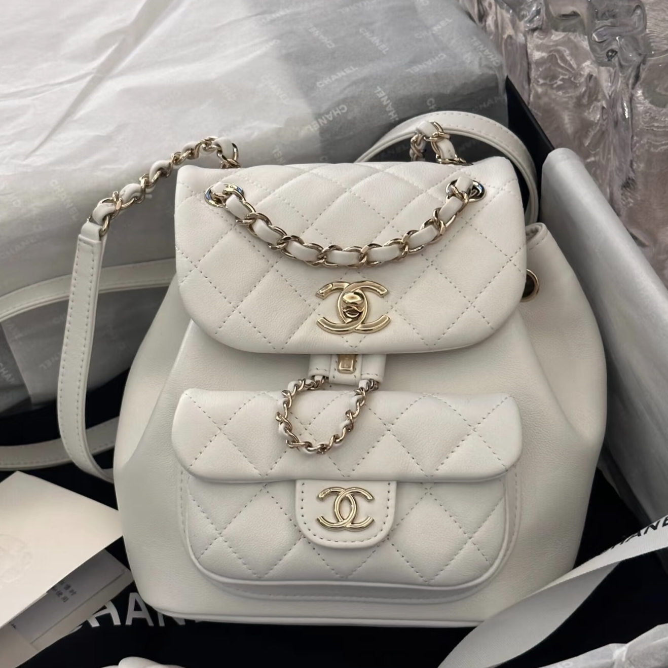 99新 Chanel/香奈儿 7姐专场/23C 白金小号duma 双肩包