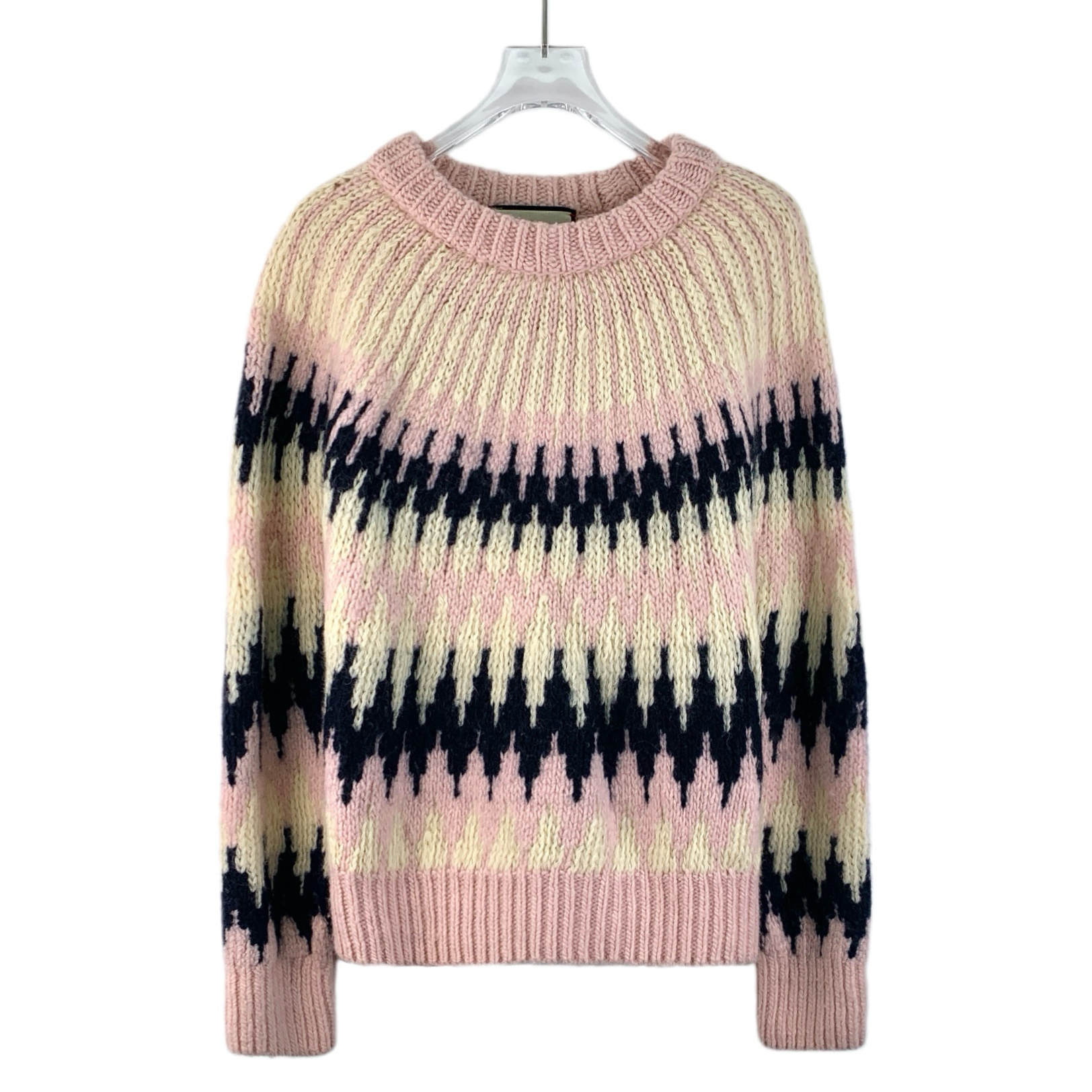 99新 GUCCI/古驰 拼色费尔岛羊毛长袖针织毛衣XS码/LW1038/潮奢虎