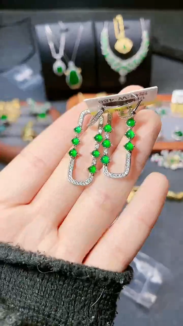 【闪购商品】翡翠耳饰银S925镶嵌耳饰