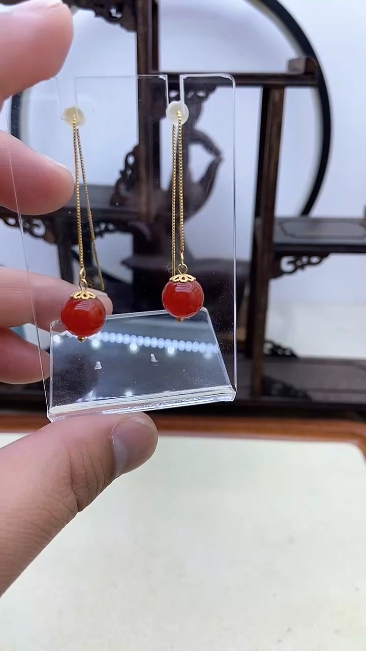 【闪购商品】南红玛瑙耳饰14K金镶嵌09号