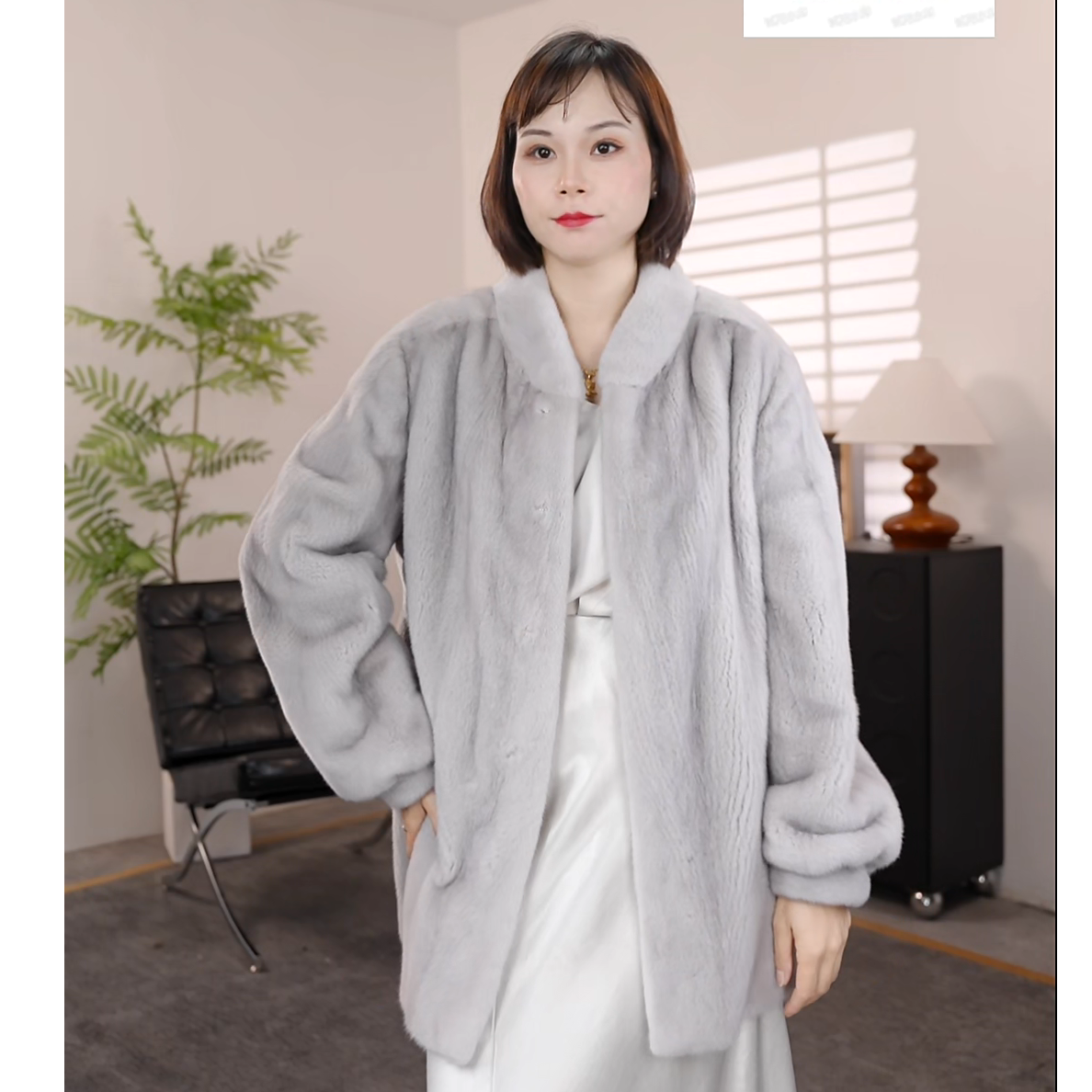 【华丽园02】水貂进口紫金短二小立领中长款水貂外套女F2026