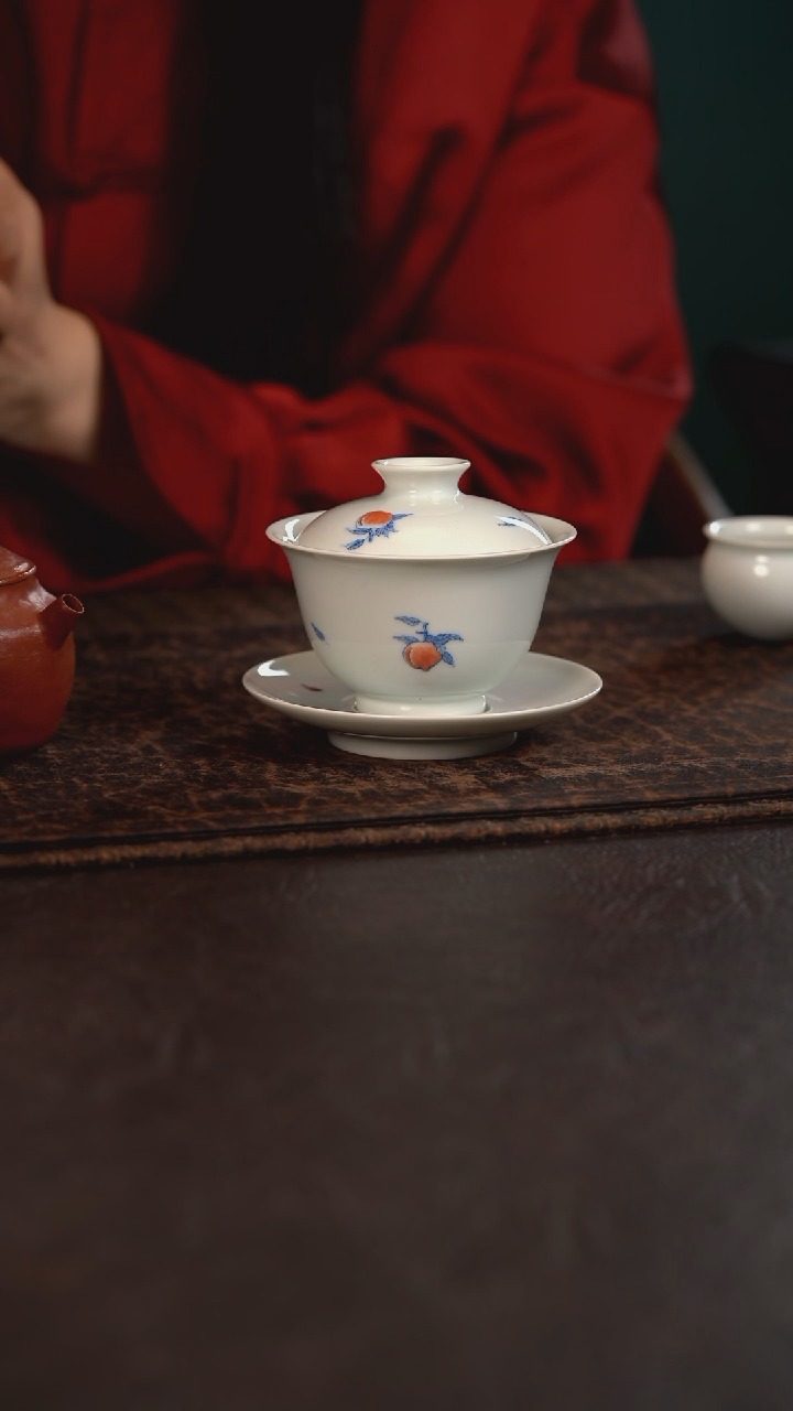 【闪购商品】杯聚澜堂寿桃三才盖碗