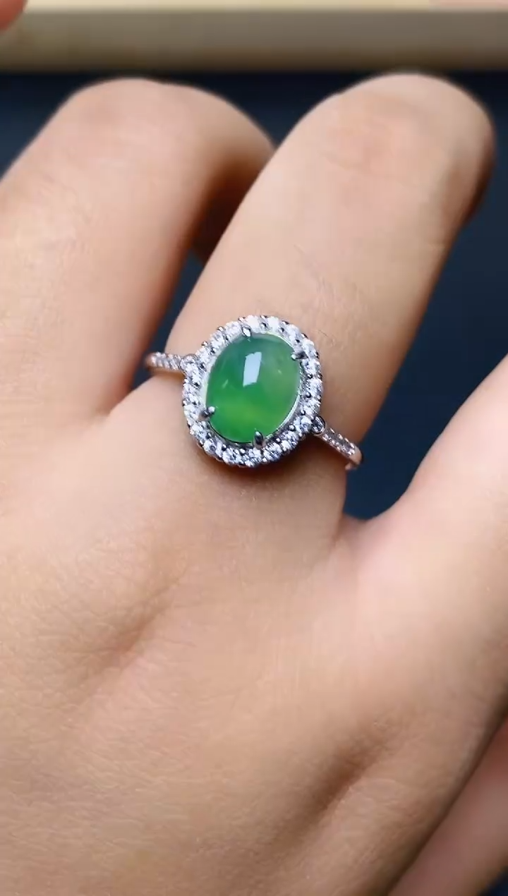 翡翠戒指银S925镶嵌百内无证书