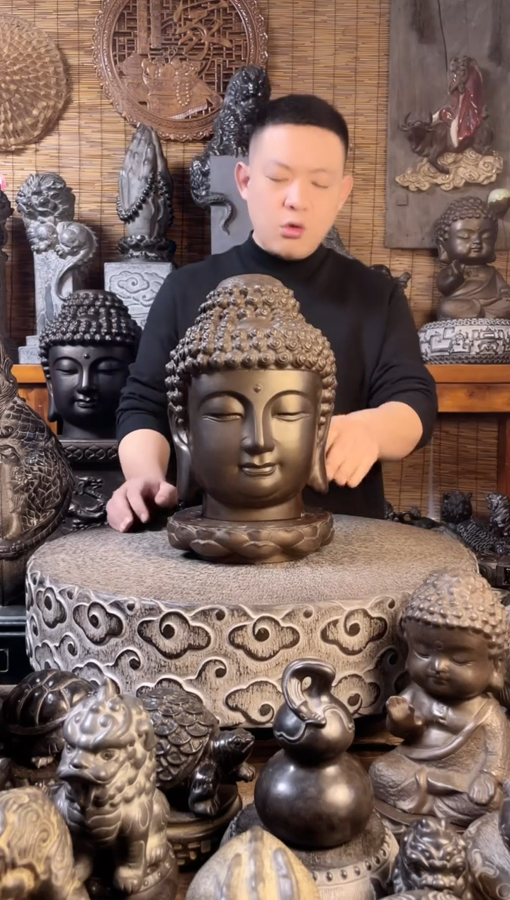 【闪购商品】30佛头+单层莲花台天然青石雕刻