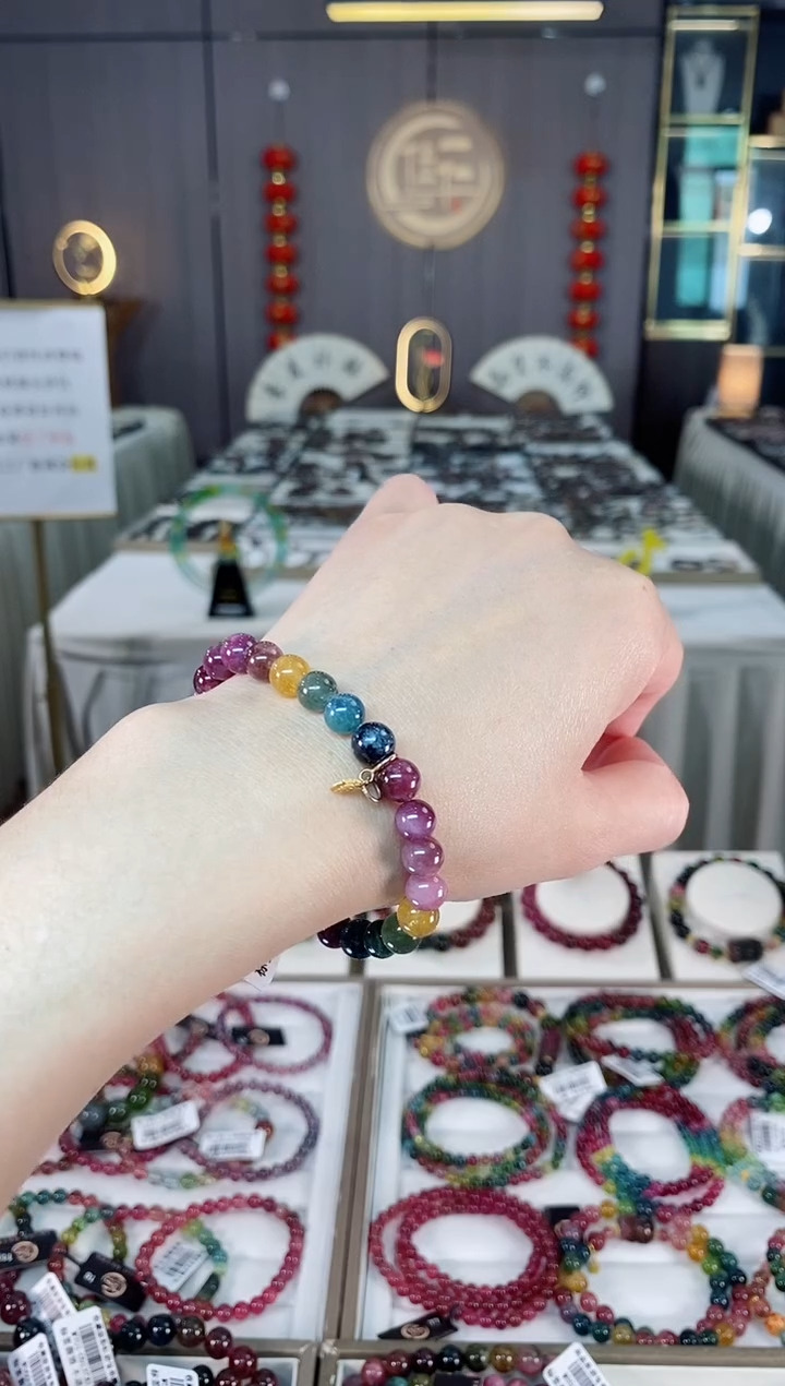 未镶嵌老矿碧玺彩虹单圈手串7mm+碧玺hon多样性发货一条