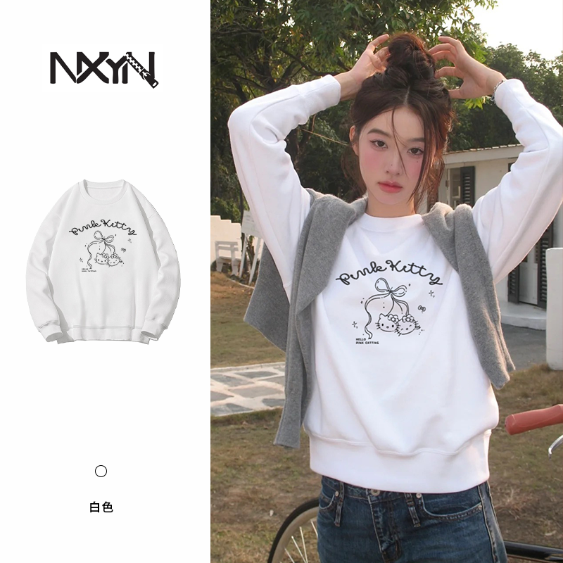 NXYN2025樱桃kitty印花落肩慵懒风卫衣男女同款DJ-1585 