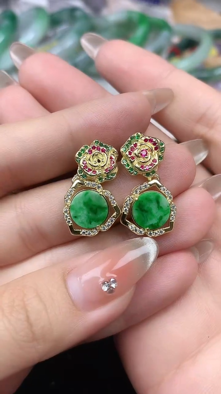 【闪购商品】翡翠耳饰银S925镶嵌耳饰