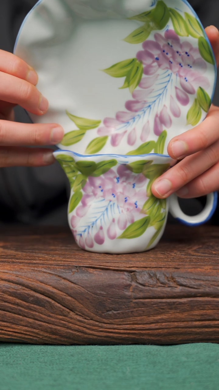 【闪购商品】瓷片寻一缕瓷香杯釉下手工手绘瓷器 紫藤咖啡杯