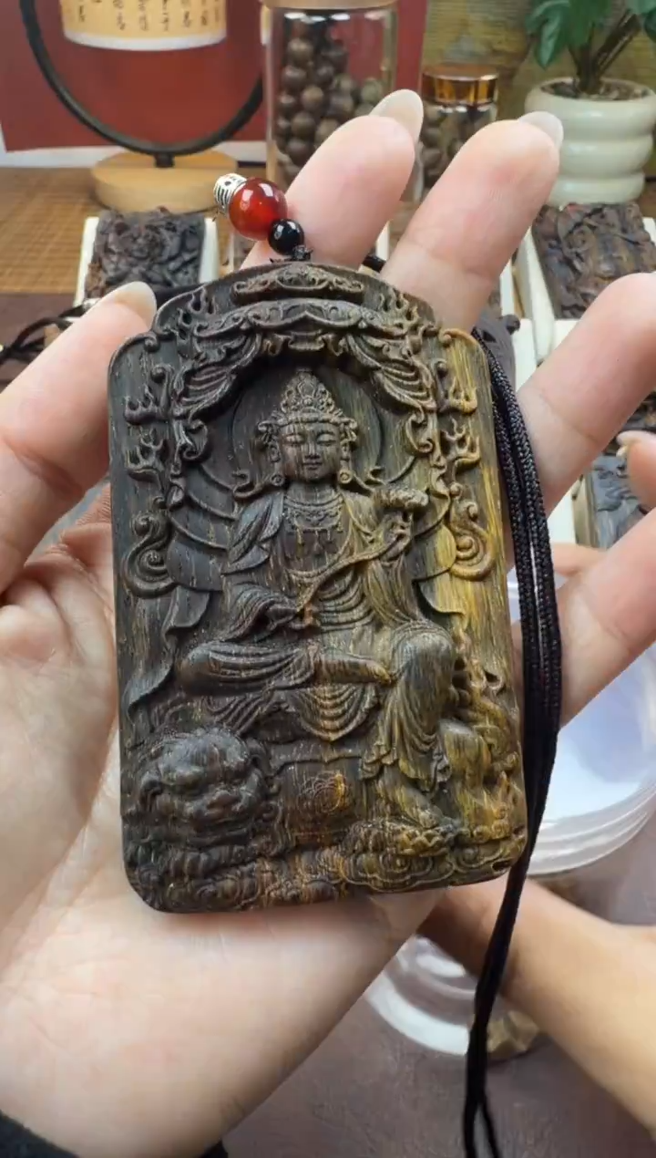 木木雕款 芽庄 十二生肖守护  文殊菩萨8cm 送养香瓶