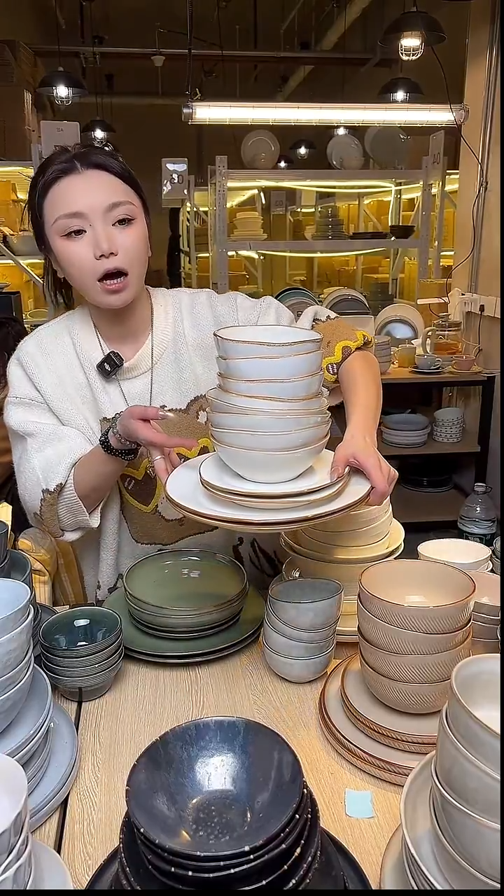 瓷244（十二件套）外贸尾货窑变釉下彩默外微瑕