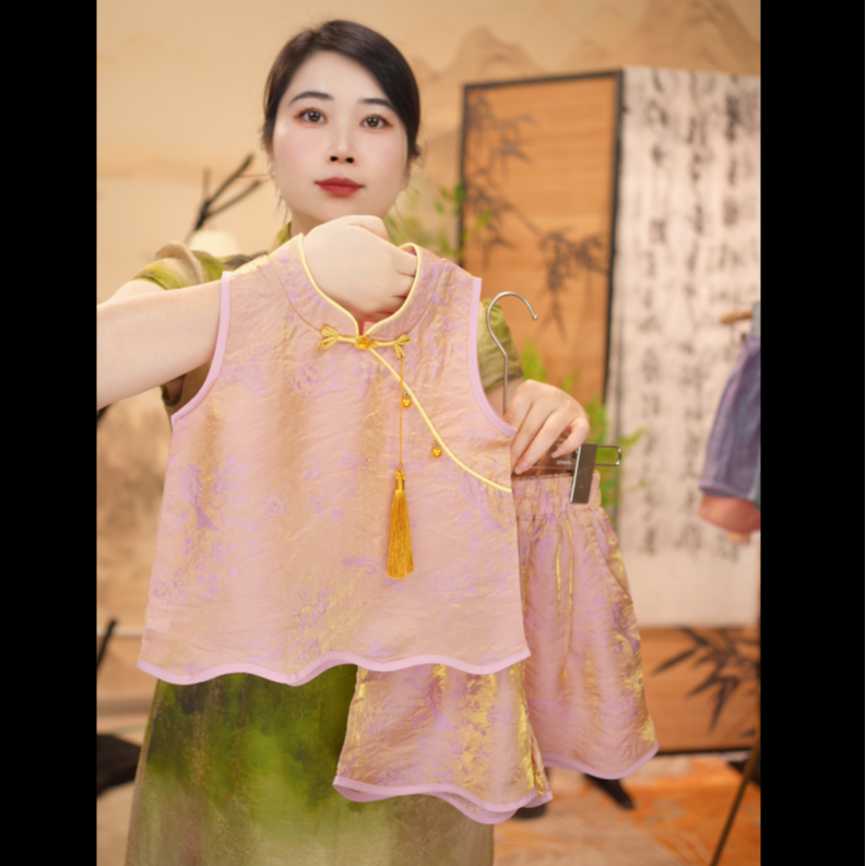 【玄鸟】人丝浮光锦#女童新款国风复古新中式无袖民族风夏季套装
