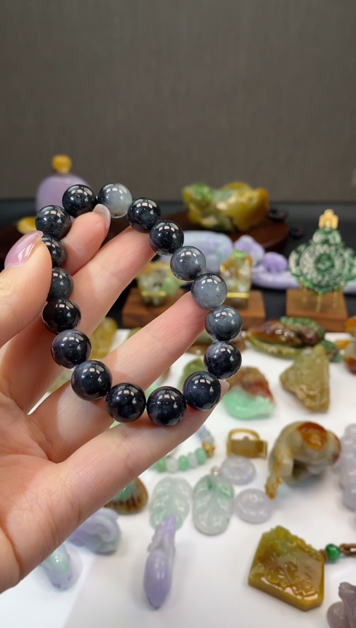 未镶嵌翡翠手串翡翠冰乌鸡手串