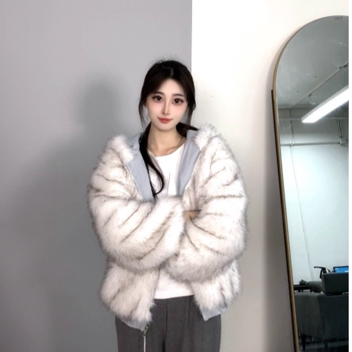 甜美连帽两面穿短外套秋冬