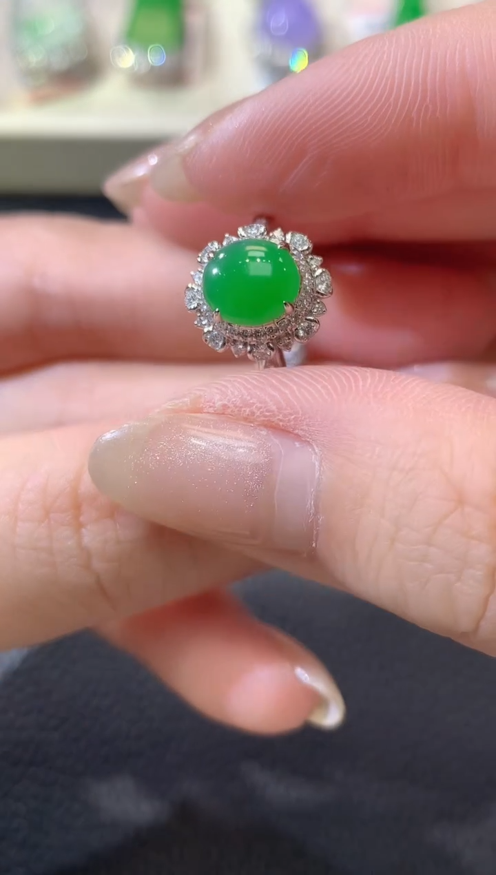 【闪购商品】翡翠戒指18K金镶嵌A65翡翠