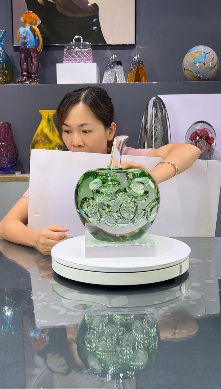 琉璃水晶琉璃绿苹果1个+底座
