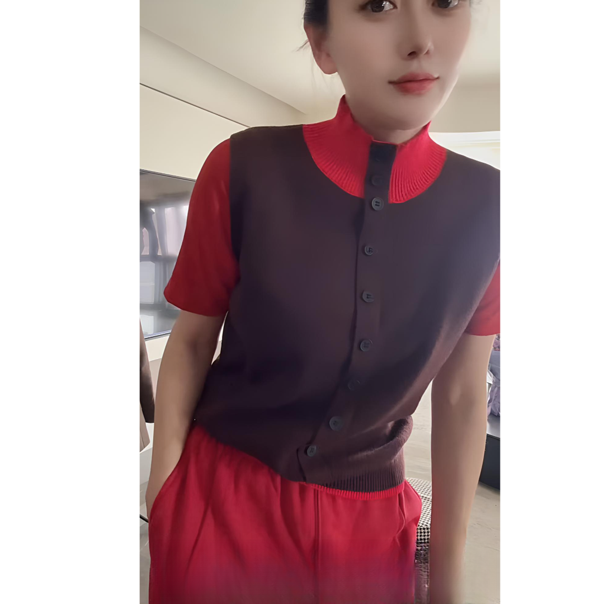 时尚百搭“拼色方式"秋冬女款撞色针织显瘦韩版毛衣上衣