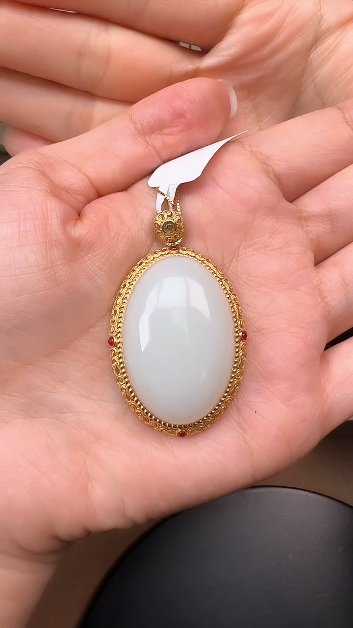 【闪购商品】和田玉吊坠18K金镶嵌1031白玉蛋面