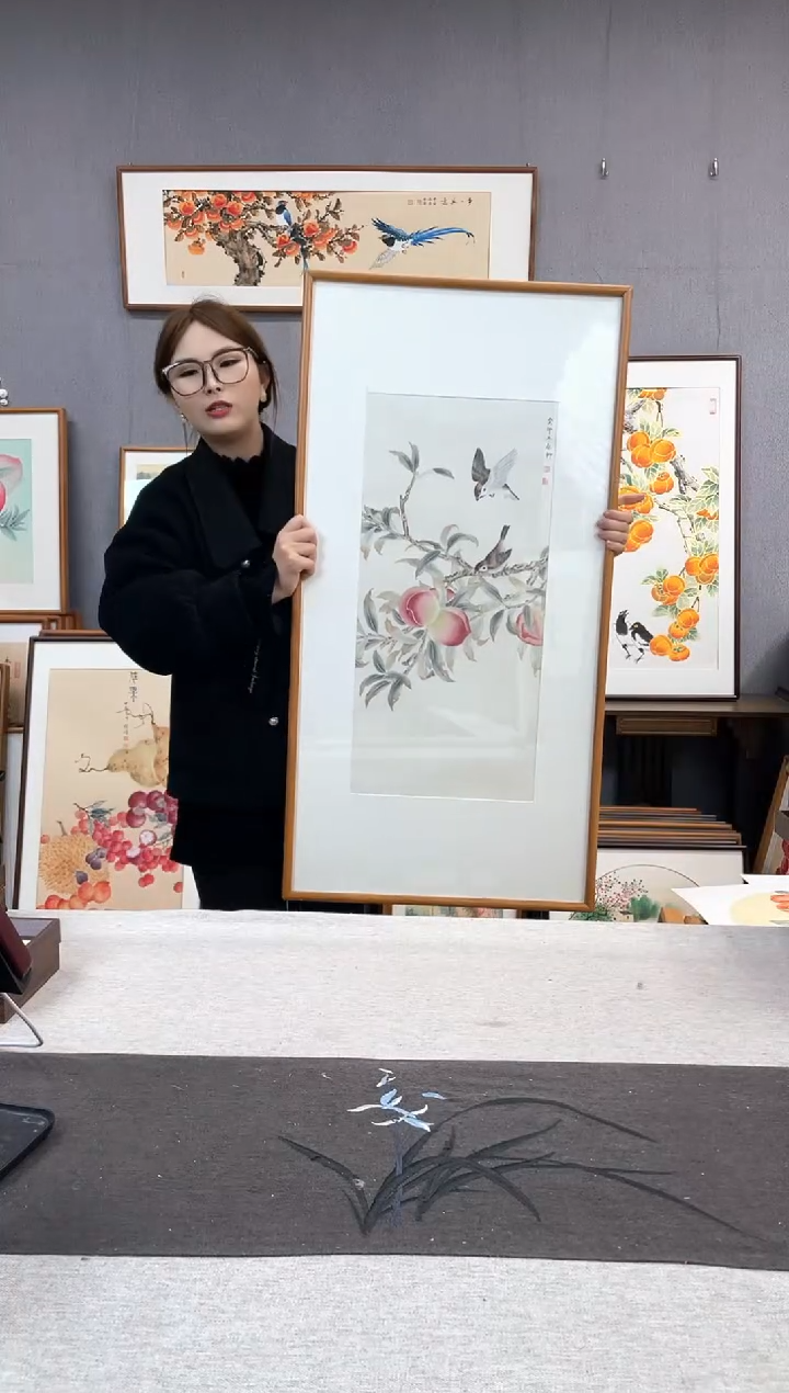 【闪购商品】国画手写手绘带框作品-53*103-杨春柳