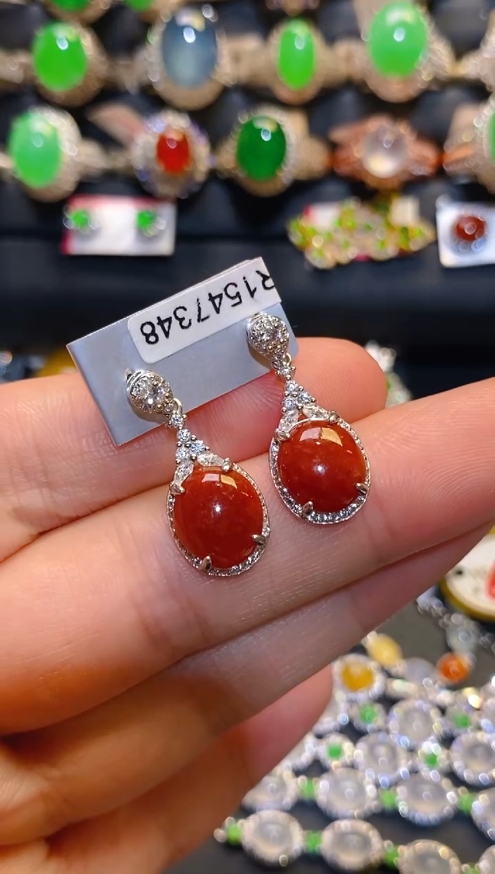 银S925镶嵌翡翠耳饰天然