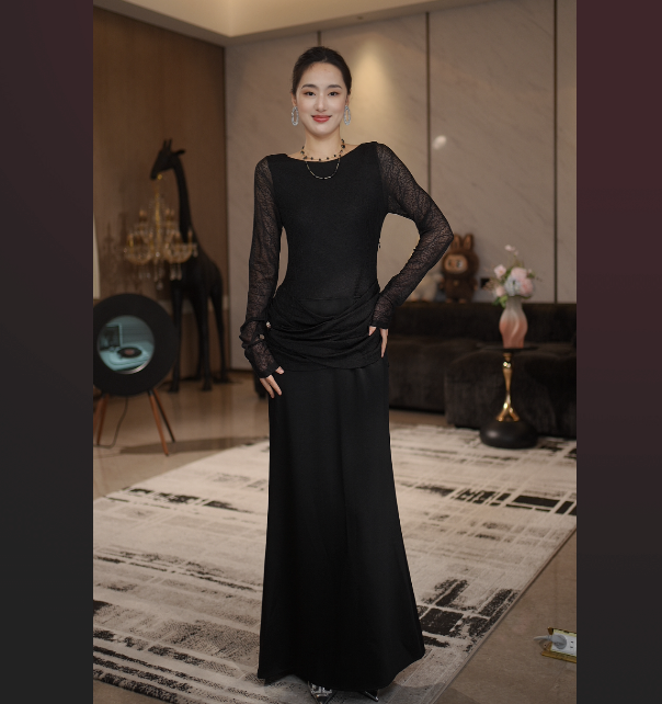 【Jier吉儿】原创设计师 复古蕾丝性感气质蕾丝修身显瘦黑色连衣裙