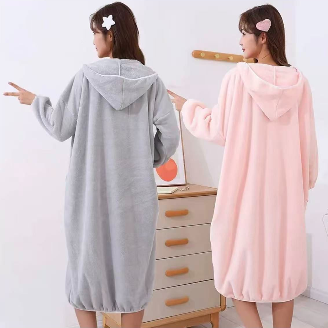 秋冬季可穿式浴巾家用女款浴裙睡袍柔软吸水女浴衣成人洗澡浴袍P