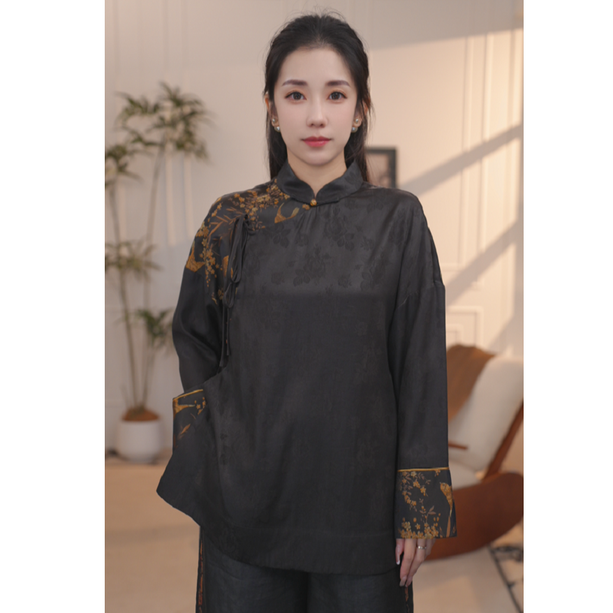 【山涧】新中式重磅香云纱日常黑色舒适显瘦气质百搭上衣
