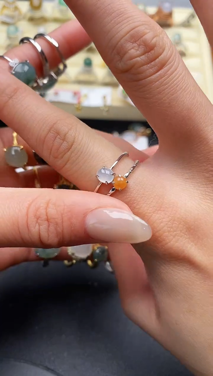 【闪购商品】翡翠戒指银S925镶嵌缅甸翡翠2  6+7