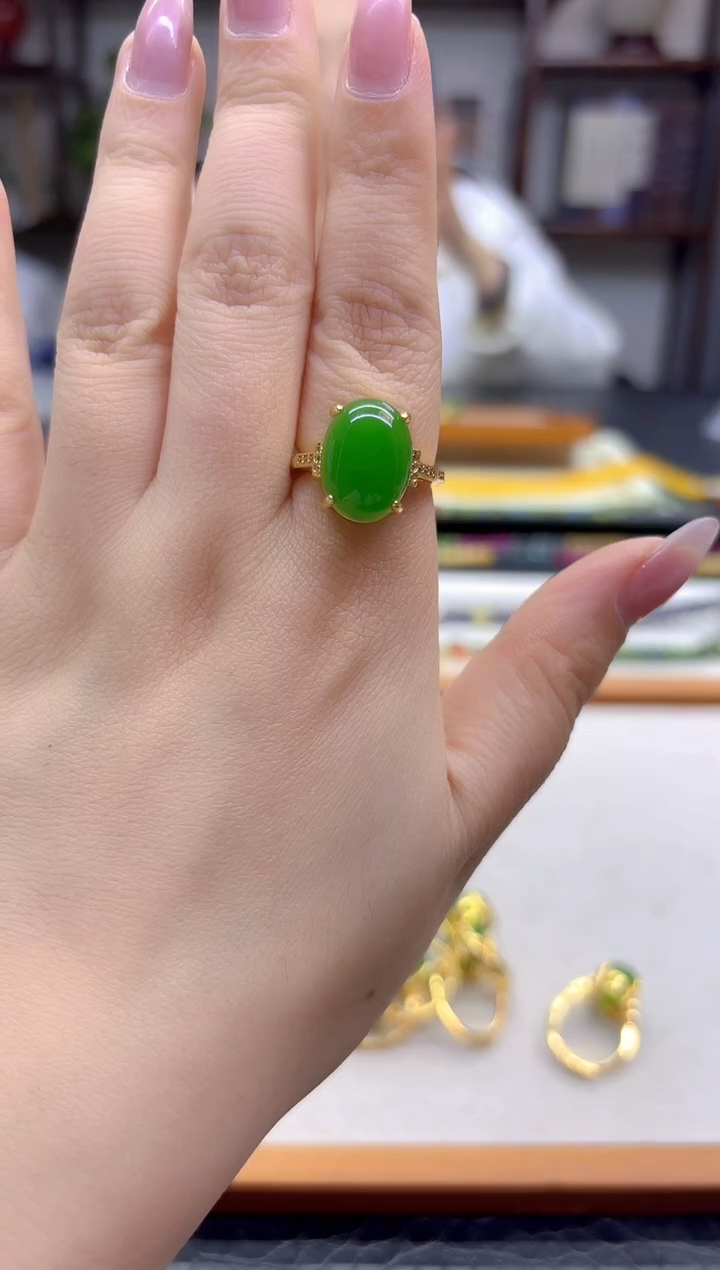 14K金镶嵌戒指和田玉DIY款J30