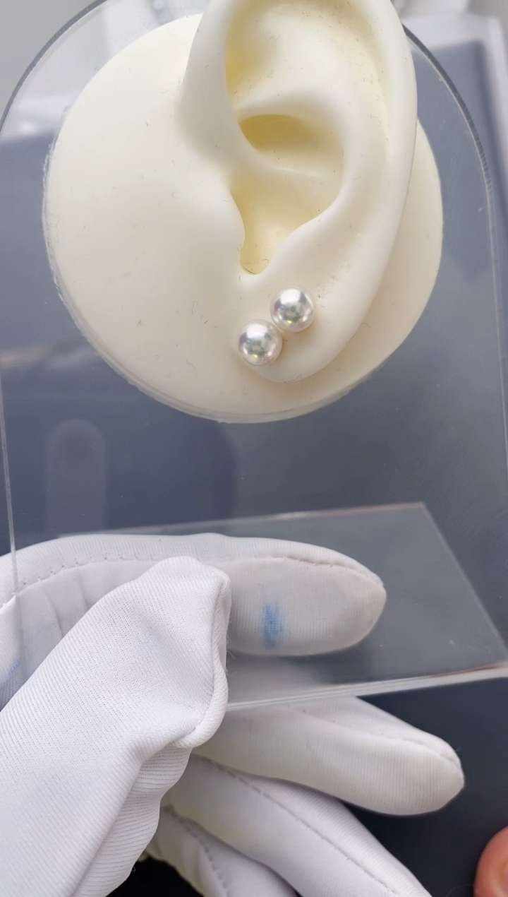 【闪购商品】海水珍珠耳饰18K金镶嵌6-6.5特选天女耳钉微瑕