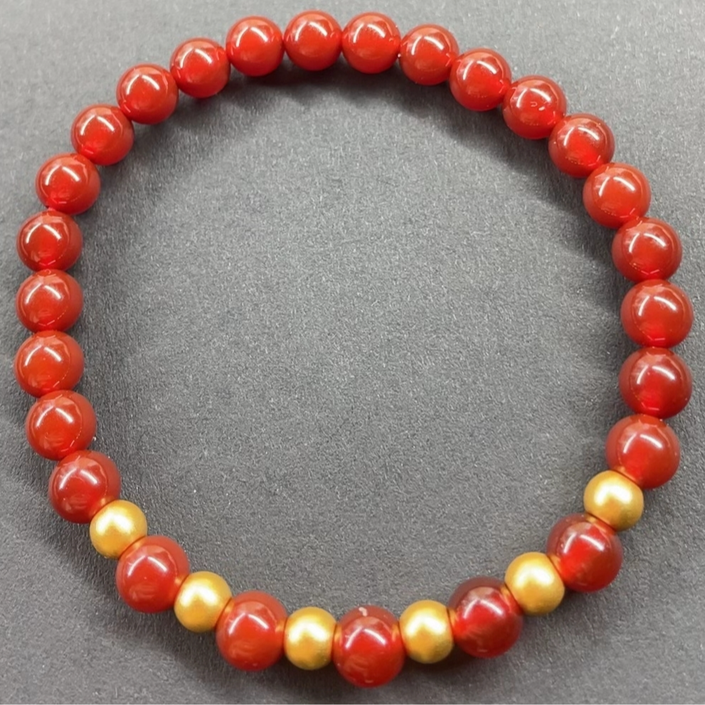 B(004）足金约5mm古法金珠六颗（赠卡六红玉 髓）多样性发货