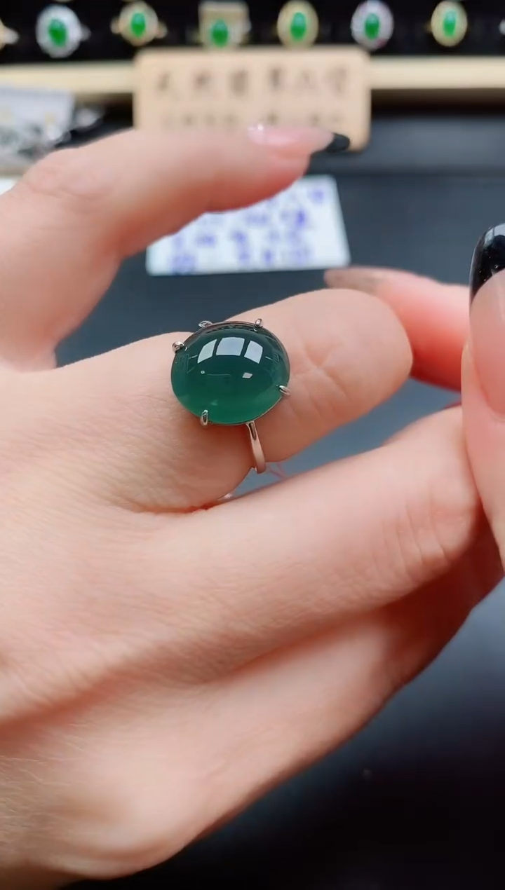 银S925镶嵌戒指翡翠1