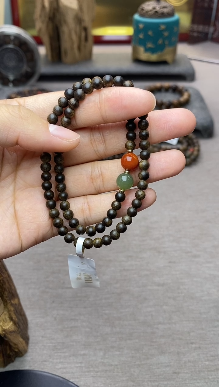 【闪购商品】沉香手串越南芽庄白棋0.4+配饰 沉水双圈款