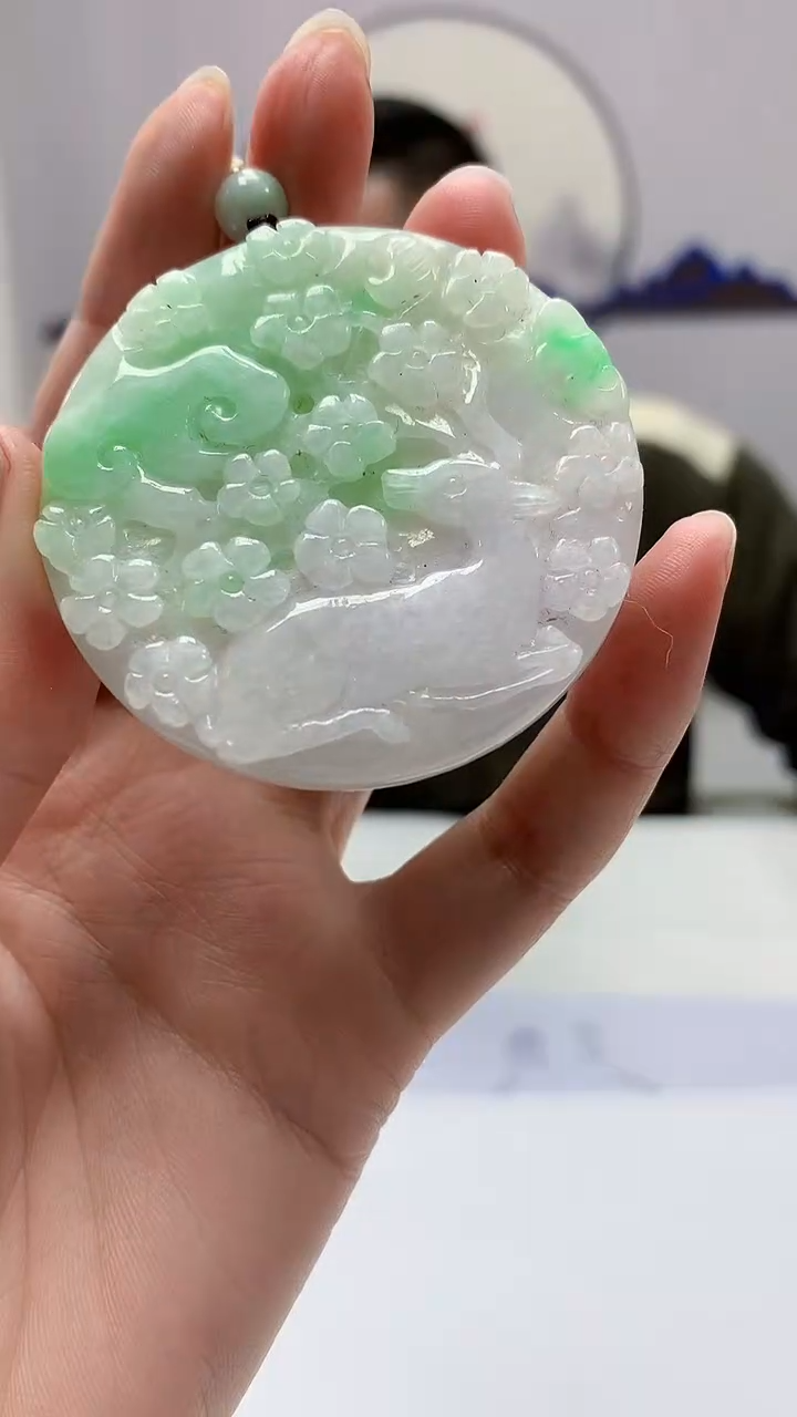 【闪购商品】定制翡翠未镶嵌5152zm-毛货挂件鹿牌94