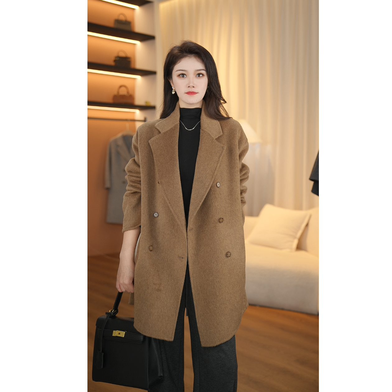 【山羊绒】中长款大衣羊毛加厚小个子秋冬百搭通勤外套