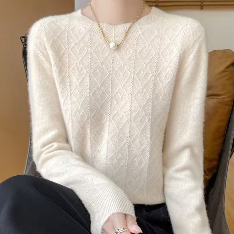 100%超细羊毛圆领花边长袖减龄女款保暖上衣NJR920