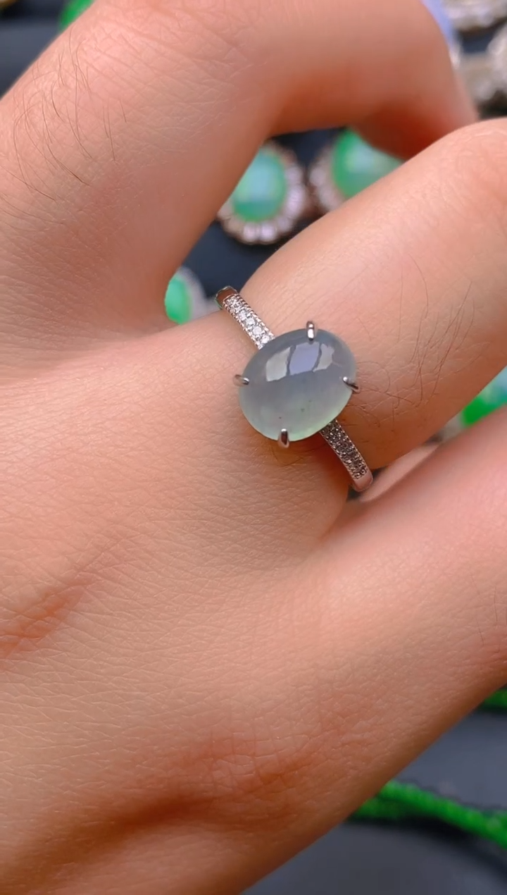 【闪购商品】翡翠戒指银S925镶嵌天然A货翡翠1