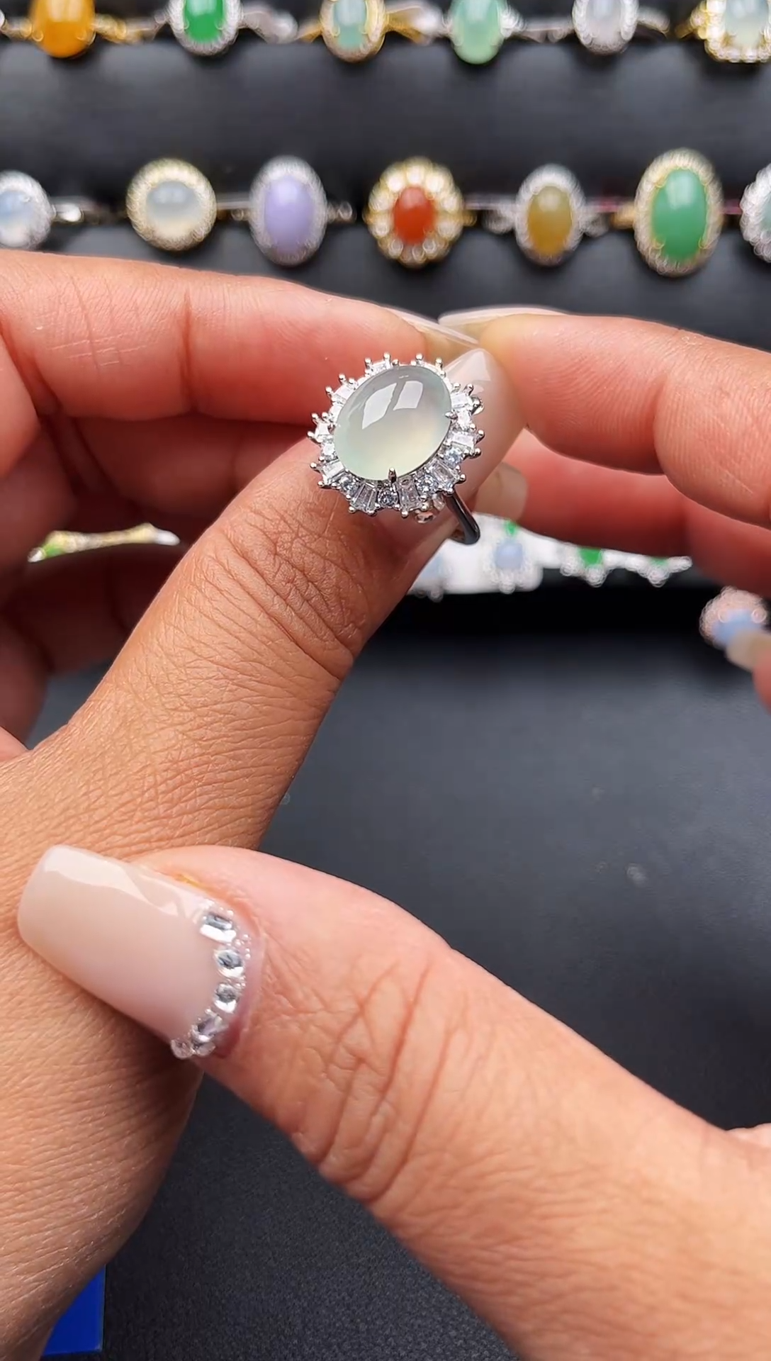 【闪购商品】翡翠戒指银S925镶嵌缅甸天然A货翡翠S925银镶嵌