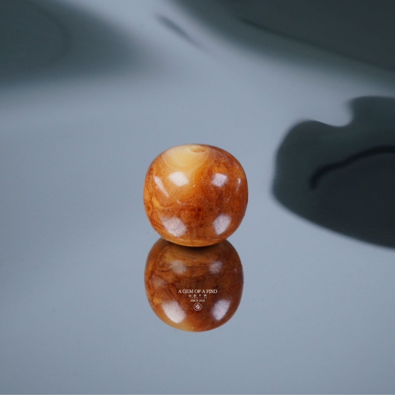山和开物｜9.5mm咖白满彩满蜡沁色妖花老型文玩配饰 天然琥珀蜜蜡