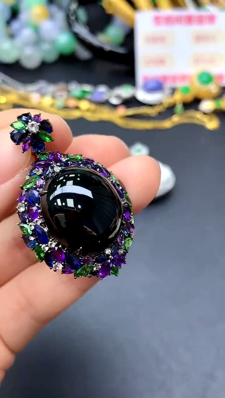 颈饰18K金镶嵌翡翠553-中国好珍宝