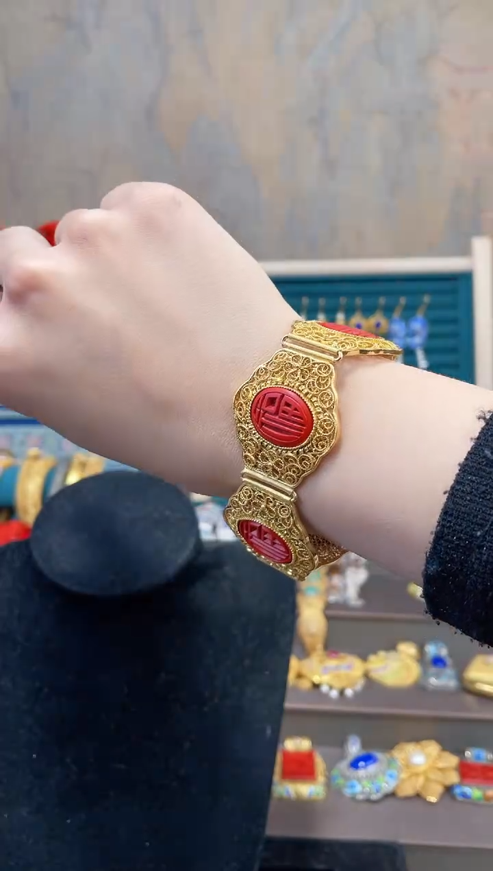 【闪购商品】非遗绝技花丝镶嵌镯子福字
