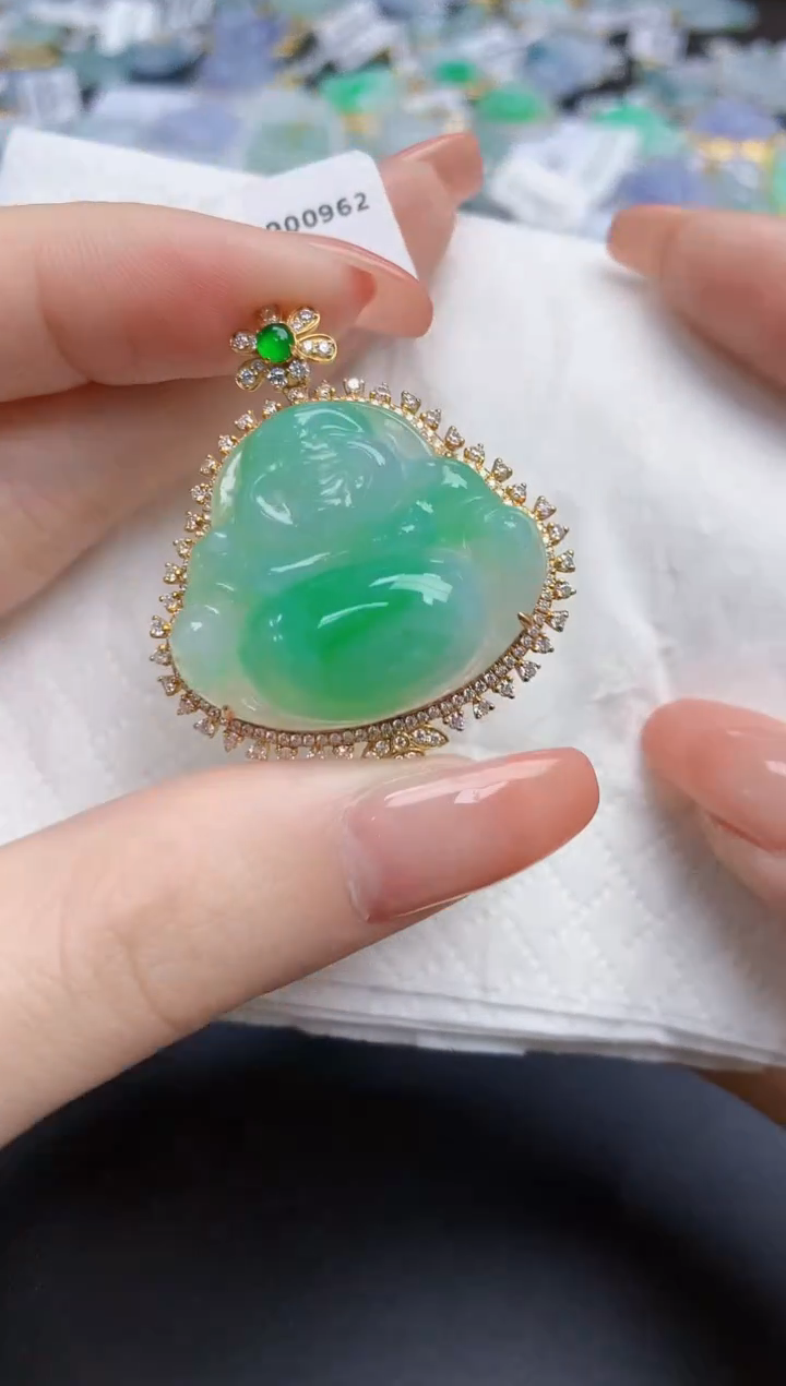 【闪购商品】翡翠颈饰18K金镶嵌天然缅甸翡翠A货