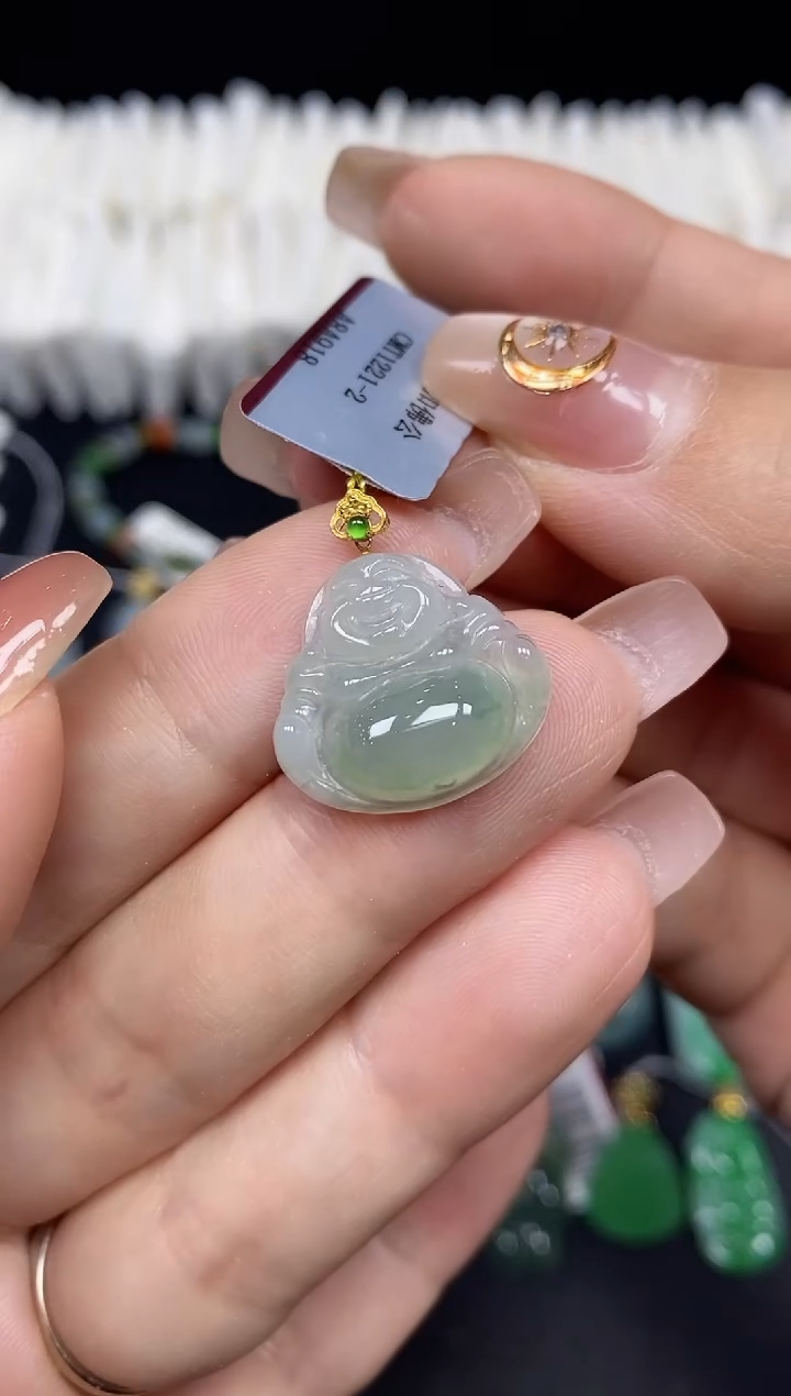 吊坠(不含链)18K金镶嵌翡翠佛公18K金扣镶嵌@@CMT1221-2