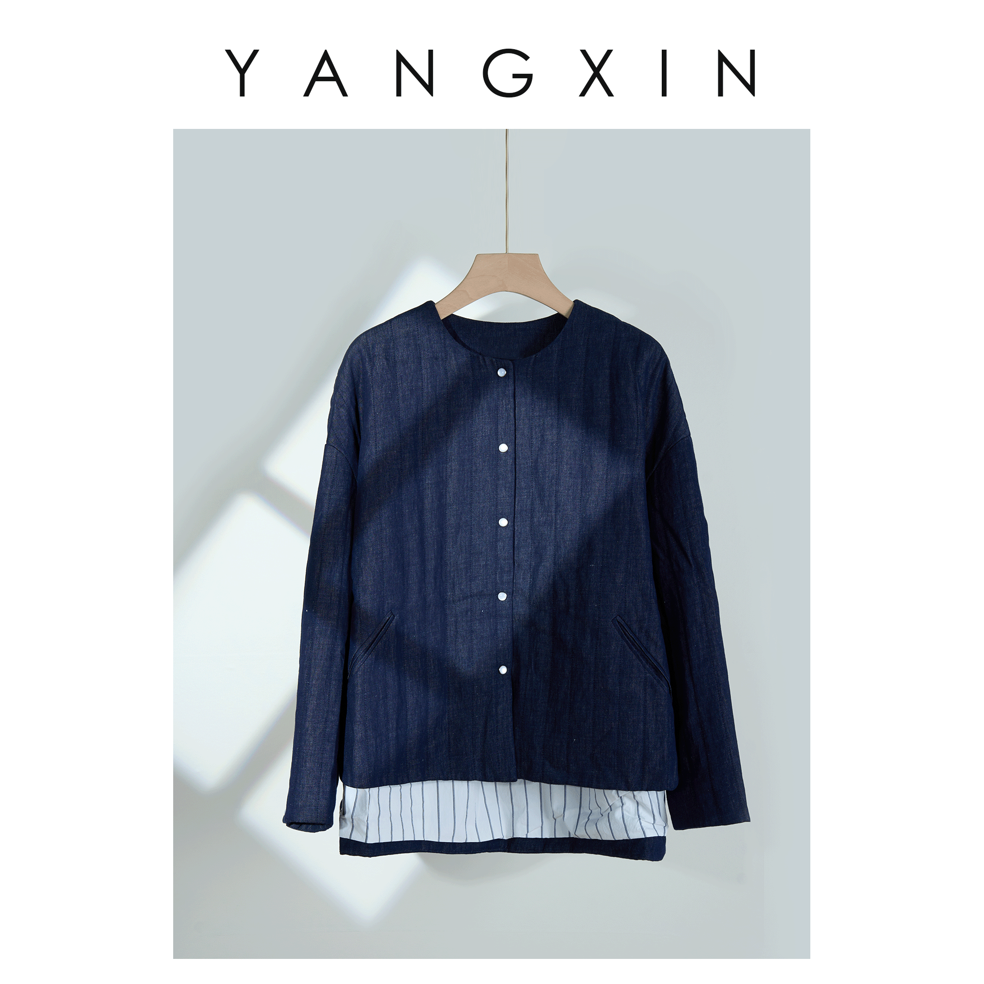 【无龄·杨昕】“日常新中式”极简风圆领小众单排扣衬衫FW09017
