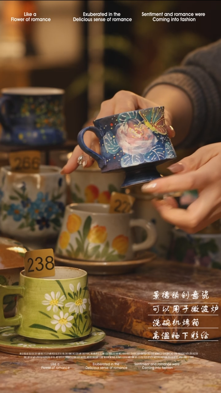 陶瓷景德镇高温手绘釉下彩绘设计师款式