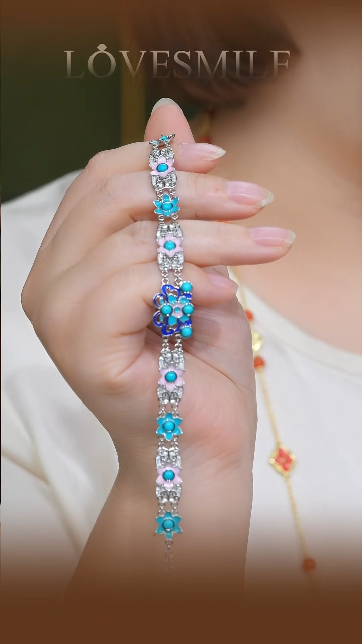 银S925镶嵌绿松石手链092