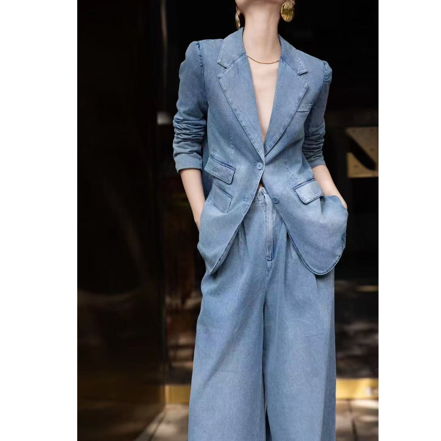 FADELESS【浅滩蓝调】冰心推荐高定系列设计师款水洗蓝牛仔时尚套装