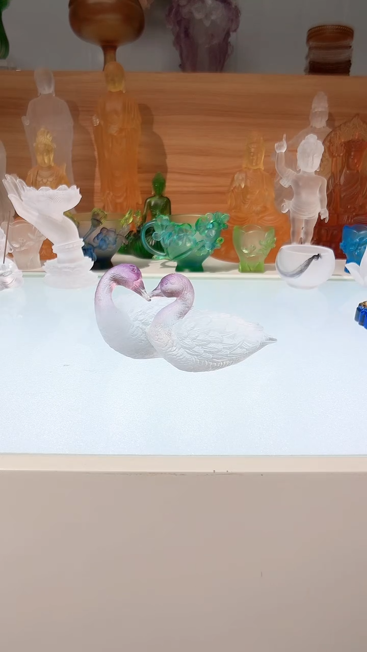 手工艺品琉璃白紫色鸳鸯