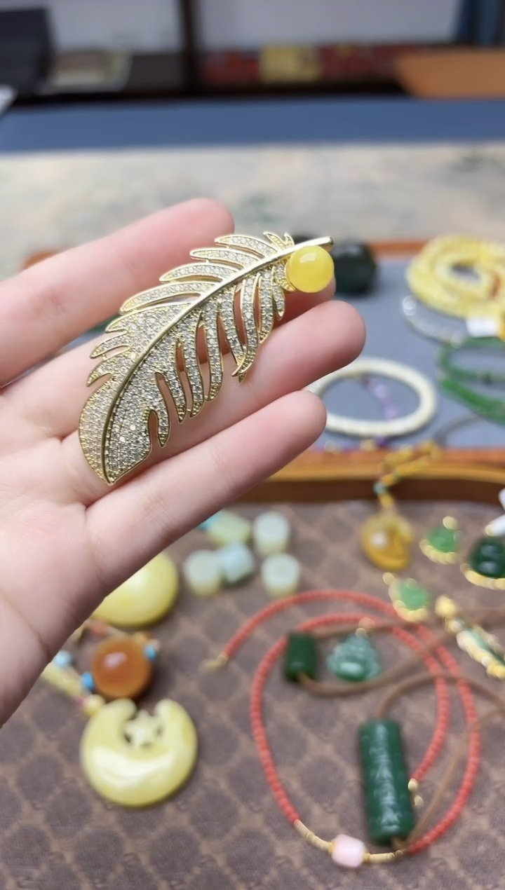 裸石蜜蜡合金合金蜜蜡胸针YX