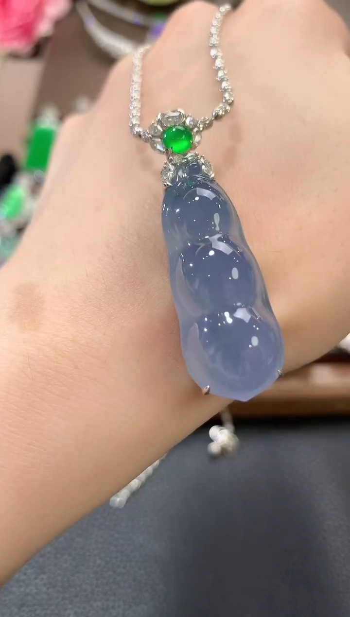 吊坠(不含链)18K金镶嵌翡翠柠*c45紫色有色差