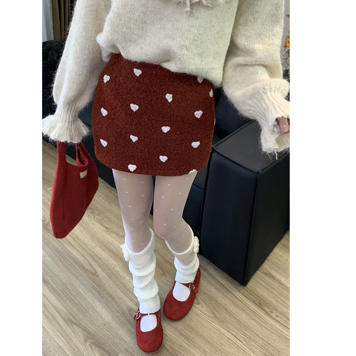 【甜心暴击】原单立体爱心毛呢短裙